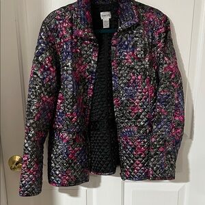 Chico's Women's Quilted Puffer Jacket - Black, Pink, and Purple
